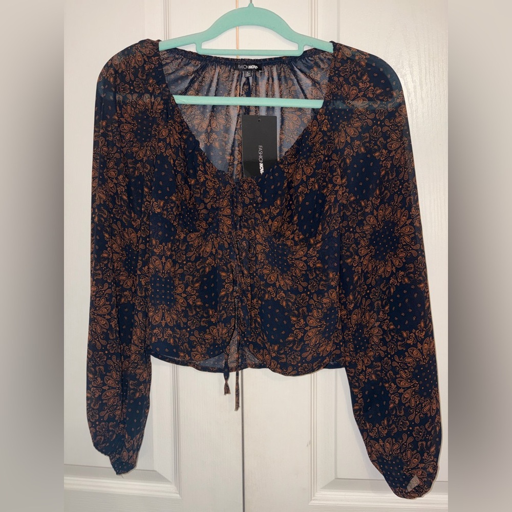 NWT FASHION NOVA CHIA BOY CHIFFON TOP size S - Picture 3 of 5